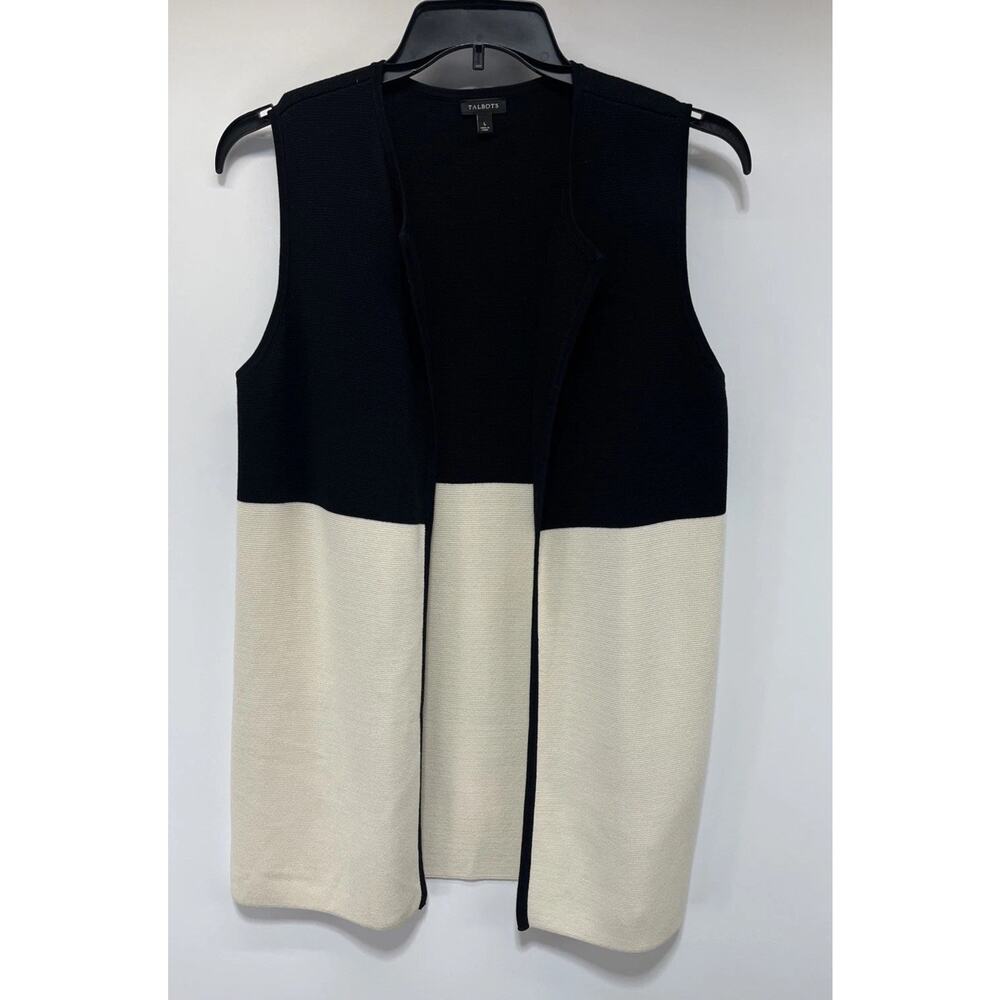 Talbots Women's Large Cardigan Vest Open Front Cream Black